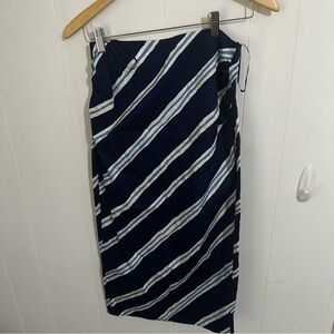 Mango Navy and White Striped Pencil Skirt
